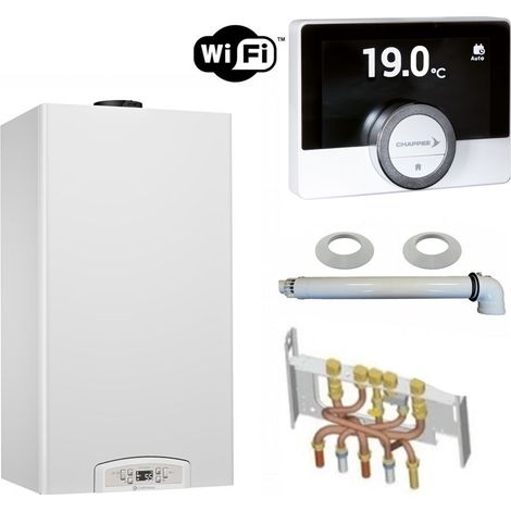 Chaudière Gaz Condensation Inoa Green Chaffoteaux 25 kW Complète (Ventouse + Douilles + Dosseret) avec Thermostat Connecté