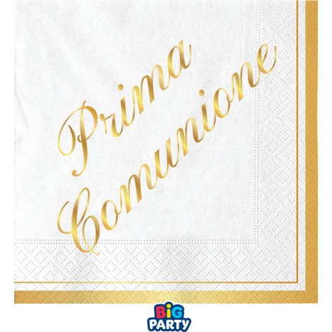 Big Party Tovaglioli Carta Prima Comunione 25 x 25 Cm Cf 16 Pz Bianco Oro