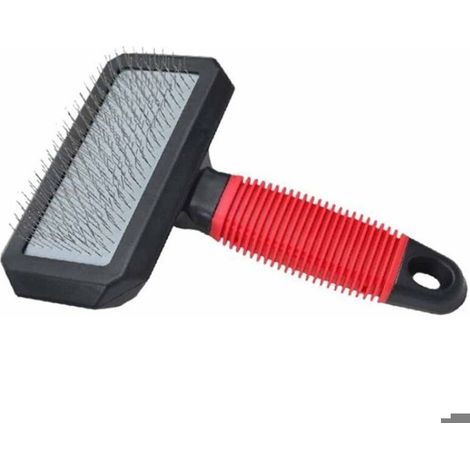 Brosse Carde pour Chiens – Poils Mi‑longs à Longs – Picots Inclinés & Têtes Arrondies en Acier Inoxydable – Taille L, Rouge (1/5)