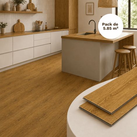 Sol vinyle SPC clipsable 5,85 m² Séquoia - Sous couche intégrée, usure 0,5 mm - Coloris - Séquoia (1/5)