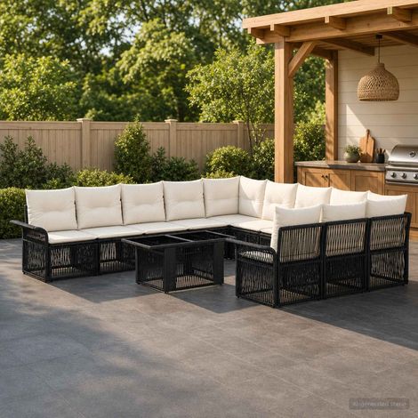 vidaXL Set Divano da Giardino 12 pz Nero e Bianco Crema polyrattan (1/5)
