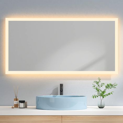EMKE Espejo de baño con luz Espejo de baño LED, espejo para baño horizontal, espejo de baño de gran tamaño, 120 x 60 cm Luz cálida 3000K