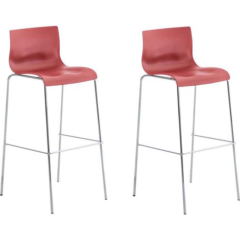 Set di 2 sgabelli da bar in plastica rossa con struttura in metallo dorato e quattro gambe stile chic e moderno 100006194