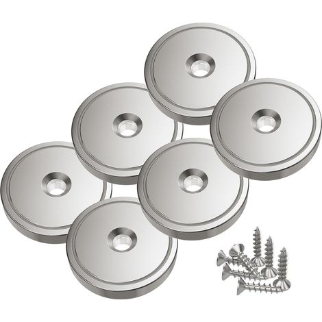 Lot de 6 Aimants en Pot à Collerette 36x8mm, Force d'Attraction 55kg, Disques Magnétiques avec Vis de Fixation, Aimants Puissants (1/5)