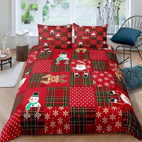 Kinder Bettwäsche 155x220 cm 3-teilig Weihnachten Mikrofaser Rot Kariert