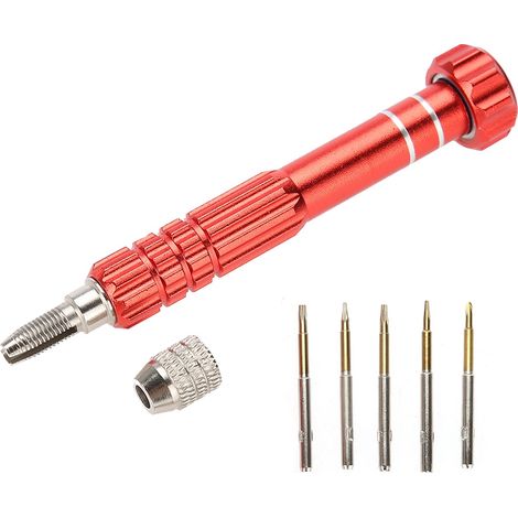 Poignée de Tournevis avec 5 Embouts de Précision pour Réparation Téléphone Lunettes Montre - Kit Outil (Rouge) (1/5)