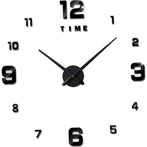 Horloge Murale 3D DIY Miroir Silencieuse Grande Taille Autocollante Décoration Salon Noir Argent Doré (1/5)