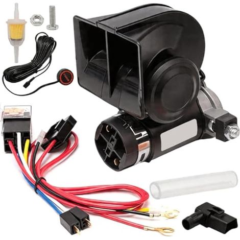 Klaxon de Voiture 12V, Klaxon Moto Puissant Dual Tone Air Horn avec Faisceau de Cables et Interrupteur à Bouton Poussoir, 150 dB Corne d'escargot électrique Camion Universal pour Toute Véhicules (1/5)
