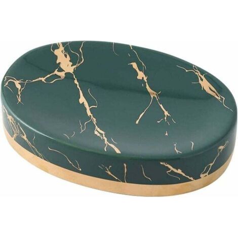 Ceramic Soap Dish Bathroom Sink Soap Dish Kitchen Sink Soap Dish Sponge Holder 12 x 8.5cm (Dark Green)-Fei Yu (1/4)