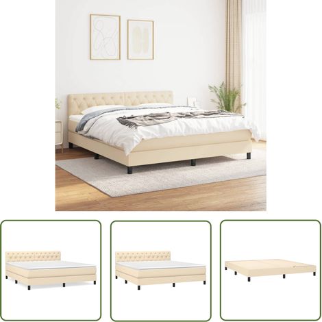 The Living Store Boxspringbett mit Matratze Creme 160x200 cm Stoff - Boxspringbett - Doppelbett - Cremefarbenes Bett - Bettrahmen - Matratze (1/5)