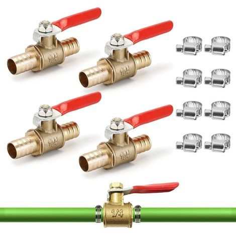 4 Pièces Vanne à Boisseau Sphérique, Laiton 8mm, Collier de Serrage, Pour Conduite Carburant Air (1/5)