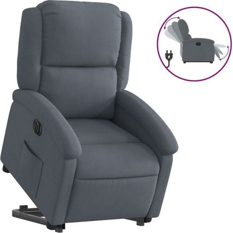 Fauteuil électrique en velours gris foncé – Siège ergonomique avec réglage hauteur, inclinaison et repose-pieds – Idéal pour bureau, salon ou chambre (1/5)