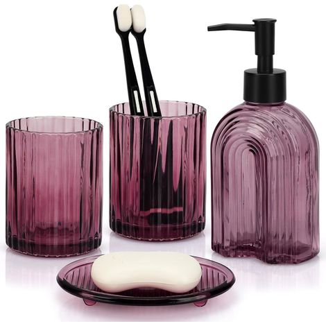 Lot de 4 distributeurs de savon de 330 ml, 2 gobelets à dents et (1/5)