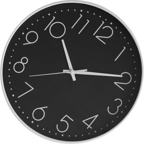 Horloge murale silencieuse de 20 cm (8 pouces), sans tic-tac, décorative et facile à lire, ronde, pour le salon, cadre blanc, fond noir, inscription blanche.