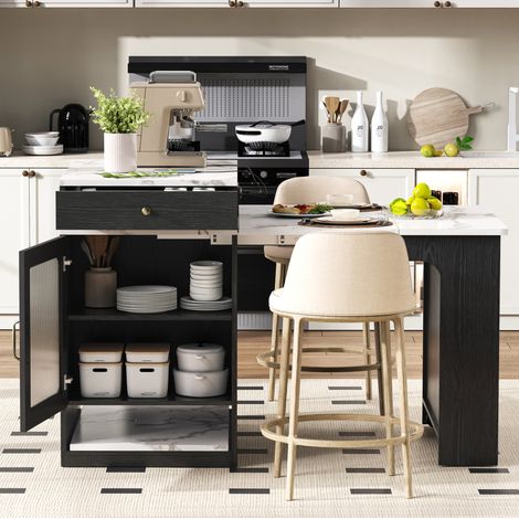 tavolo pranzo allungabile 80 cm bianco nero con prese OKMYHOME (1/5)