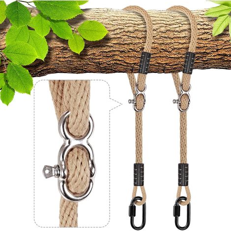 2 x Hanging Straps, 1.5 m Adjustable Stretch Polyester Hammock Swing Rope for Trees, Chairs, Games Accessories, Up to 1000 lbs, 10 mm Diameter, Natural