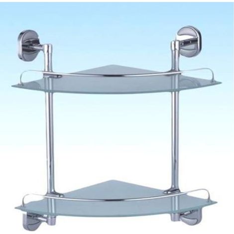 Eckregal fürs Badezimmer mit zwei Ebenen, Regalböden aus Metall und Glas, Möbel für Zuhause