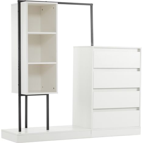Armadio con cassetti e barra appendiabiti 140 x 40 x 135 cm bianco e nero (1/5)