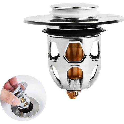 Bonde de baignoire universelle, bonde de lavabo escamotable Bonde de vidange universelle en acier inoxydable pour trous d'évacuation de 34-40 mm (1/5)