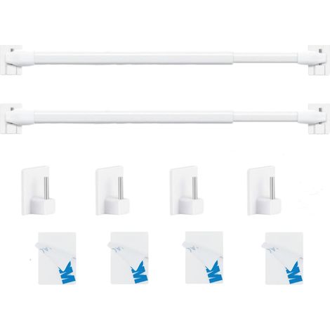 2 Pièces - Tringle à Rideau - Crochet Adhésif - Extensible Réglable 80-130cm Sans Perçage Pour Fenêtre Armoire Blanc
