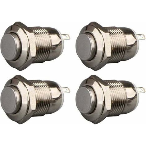 Ulisem 4pcs 12mm 3A 12V/24V/125V/250V AC Autobloquant Interrupteur Bouton Poussoir Étanche en Acier Inoxydable on Off Bouton-Poussoir Interrupteur(Tête Haute) (1/5)