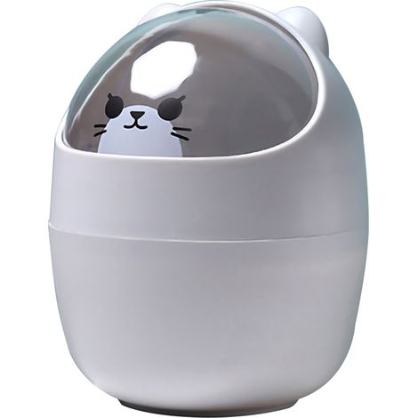 Poubelle de bureau mignonne avec couvercle amovible, grande ouverture, grise, idéale pour le rangement du bureau (1/5)