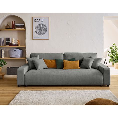 Pivoine - 3-sitzer einzelsofa - schlaffunktion und bettkasten - aus strukturiertem samt - grau
