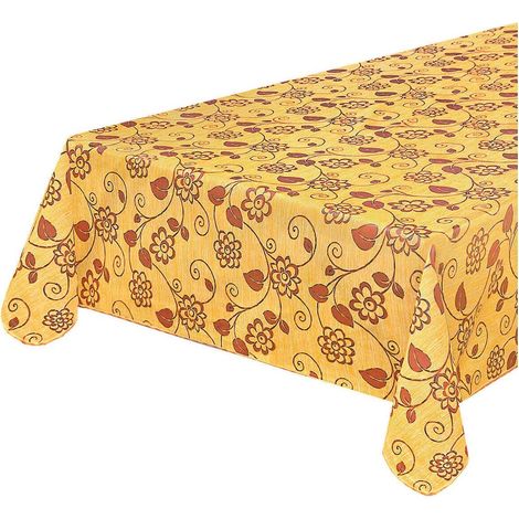 Tovaglia Antimacchia Cucina Fiori Vettoriali Bordata Cotone Plastificato Proteggi Tavolo Copritavolo Giallo - Tonda diametro 155 cm