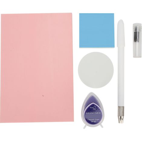 Kit tampon DIY débutant forme goutte d'eau, coussin encreur, couteau à graver, lames de rechange blanches (1/5)