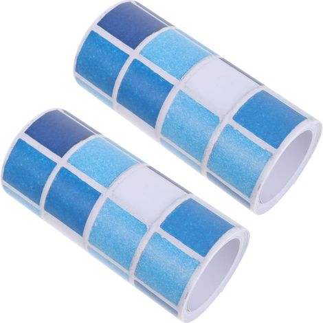 2 Rouleaux Autocollant Mural en Pvc Bleu à Motif Carreaux Classique, Facile à Installer, Décoration Multifonctionnelle pour Sols de Salle de Bain et Cadres de Fenêtres (1/5)