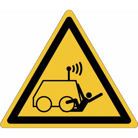 Cartelli ISO 7010 "Pericolo di essere investiti dai veicoli comandati a distanza" - W037 - Misura: 50mm x 50mm - Numero Pezzi: 10 pezzi