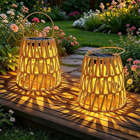 Solarlaterne für den Außenbereich, hängend, für Garten, Rasen, Terrasse, Balkon, Dekoration, 2er-Set, handgewebt (1/5)