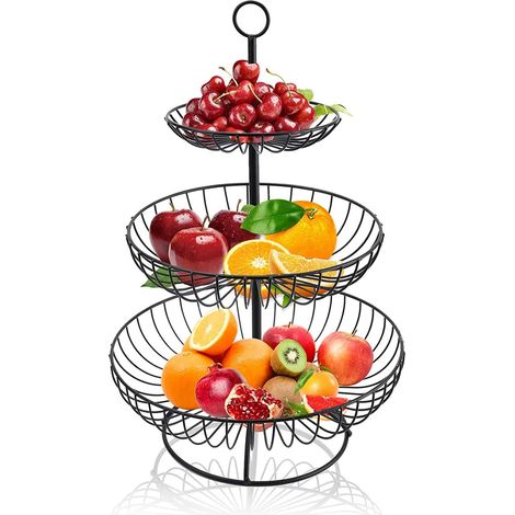 [NUNCA UTILIZADO]Cesta de fruta de metal de 3 niveles, grande, para verduras, aperitivos y artículos del hogar, 16/24/30 cm