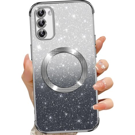 Coque Magnétique pour Samsung Galaxy S20 FE 4G/5G, Etui à Paillettes Compatible avec MagSafe, Antichoc aux Rayures Housse pour Samsung S20 FE, avec 2 Verre Trempé, Noir (1/5)