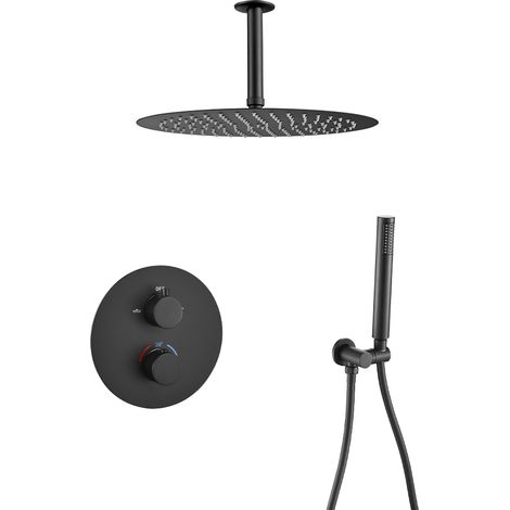 VALAZ Ducha empotrada termostática techo redonda negro mate Serie Jucar - 25cm (1/2)