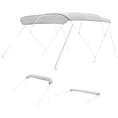 Mophorn Tendalino per Barca a 4 Archi, Parasole in Poliestere 600D con Struttura in Lega di Alluminio, Copertura Impermeabile con Borsa, Larghezza Regolabile da 231 a 244 cm, Grigio Chiaro
