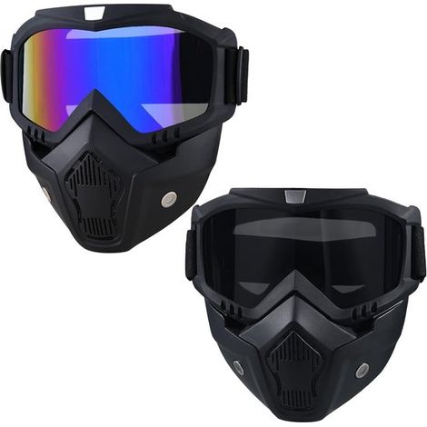 Lot de 2 lunettes de protection pour casque de moto avec masque facial amovible, masque de paintball anti-buée, masque intégral tactique, masque de ski (1/5)