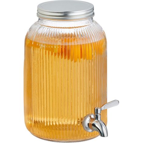 Distributeur de boisson vintage 4 litres – Acier inoxydable et verre – Robinet ergonomique – Pour cocktails et limonade (1/5)