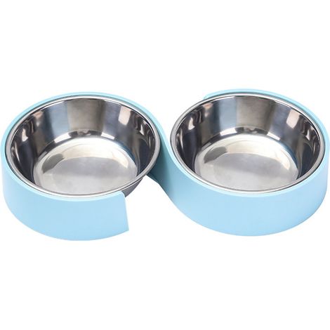 Gamelle double pour chien et chat - bleue (1/3)