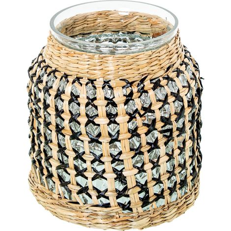 Vase en Verre avec décoration Herbe de mer Naturelle et Noire 18 x 18 x 20 cm (1/4)