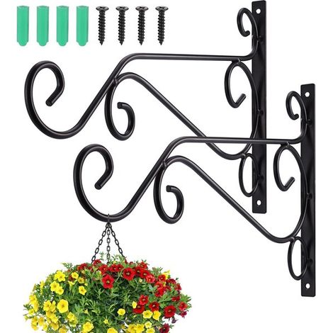 Dailygoods Blumentopfhalter 2 Stück Stabiler Wandhaken Schwarzes Gusseisen Gartendekoration Maße: 30 x 20 cm Langlebig und korrosionsbeständig Pf (1/5)