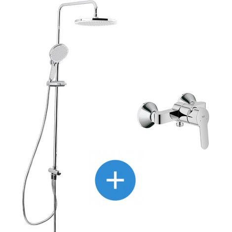 Swiss Aqua Technologies Grohe Brauseset mit Mischbatterie + 3-strahlige Handbrausestange mit Schieber + XXL Kopfbrause 254 mm Chrom (1/5)