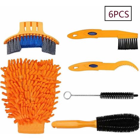 Kit de nettoyage de vélo 6 pièces avec brosses pour chaîne, pneus, pignons et coins (idéal pour VTT, vélos de route, vélos de ville, vélos pliants, etc.). Convient pour VTT, vélos de route, vélos de v (1/5)