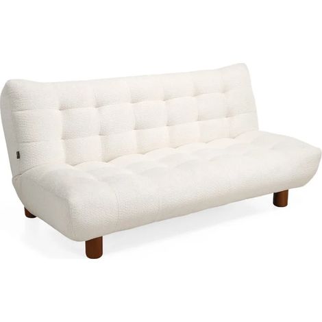 Banquette convertible capitonnée en tissu bouclette écru - VALENTIN (1/5)