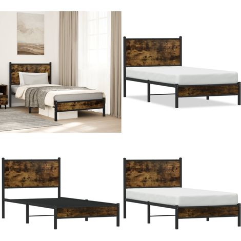 Cadre de lit en métal sans matelas chêne fumé 80x200 cm - Cadre De Lit - Lit Double - Lit En Métal - Lit Moderne - Literie - Home & Living (1/5)