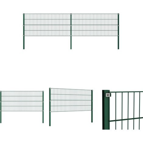 Gartenpfosten - vidaXL Zaunelement mit Pfosten Eisen 349 x 80 cm Grün - Eisenzaun (1/5)