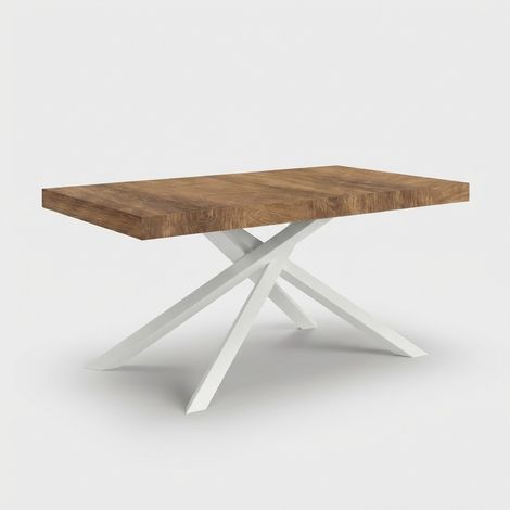 Tavolo allungabile moderno base bianca 10 posti 140/220x90 Shangai - Marrone Scuro