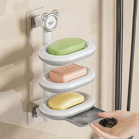 Porte-savon 3 niveaux pour douche – support rotatif shampoing, porte-savon mural auto-drainant multi-niveaux (1/5)