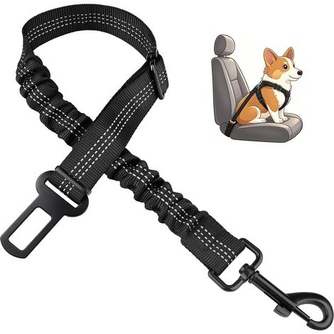 Ceinture de sécurité Auto pour Chien/Chat/Animal de Compagnie, Boucle en métal, Longueur télescopique 50-75 cm, Noire (1/5)