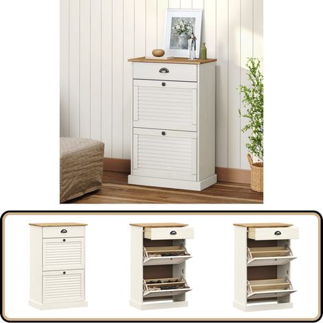 Schuhschrank VIGO 60x35x96 cm Weiß Massivholz Kiefer - Schuhschrank - Kleiderablage - Garderobe - Einbauschrank - Regal